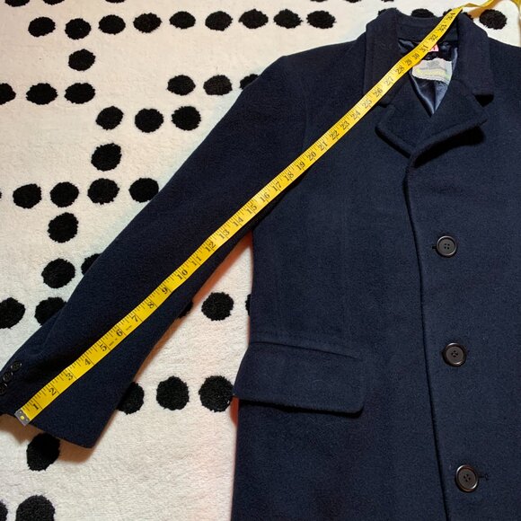 Aquascutum London Vintage 90s Cashmere Wool Overcoat Medium Navy Trench Coat - Picture 15 of 16